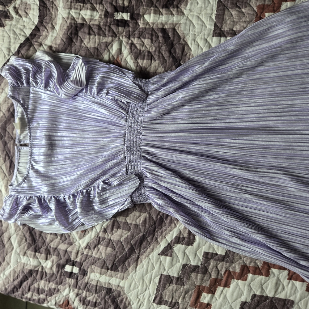 Purple Striped Dress with Ruffle Sleeves